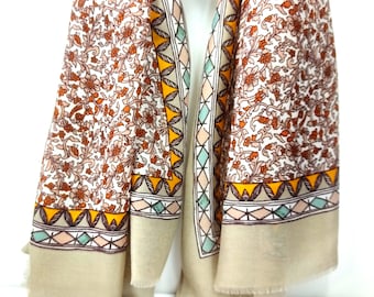 Φουλάρι εσάρπα μπεζ λουλούδια   Brown floral scarf