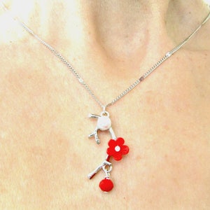 Silver branch with red flower necklace, Silver chain necklace ,Blossom necklace, Flower necklace, Red flower necklace, Valentine's day gift image 3