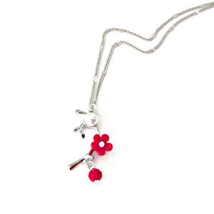 Silver branch with red flower necklace, Silver chain necklace ,Blossom necklace, Flower necklace, Red flower necklace, Valentine's day gift image 2