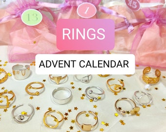 Rings advent calendar 12 days or 24 days of Christmas, Advent calendar with Minimalist rings, Christmas countdown jewelry calendar