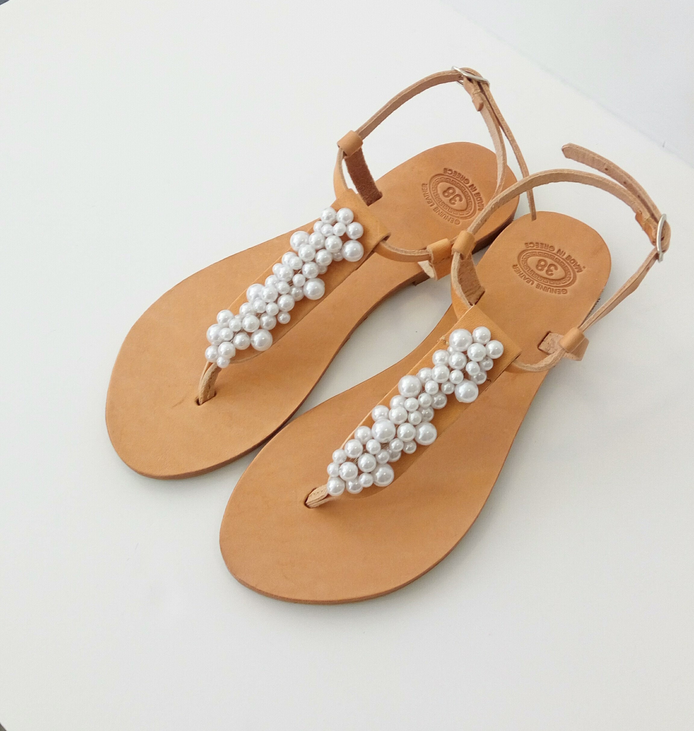 Pearl sandals, Bridal sandals, Wedding sandals, Greek leather sandals ...