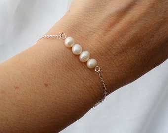 Bραχιόλι με μαργαριτάρια και αλυσίδα / Freshwater pearl bar bracelet