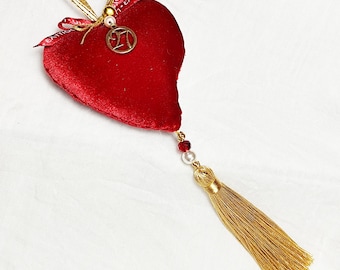 Greek Good Luck gouri Ornament 2027,  Handmade Velvet Heart Pillow New Year Gift