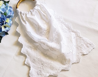Romantic White Embroidered Doily Bag,  Upcycled Vintage Lace Flower Bag, Handmade Summer Handbag