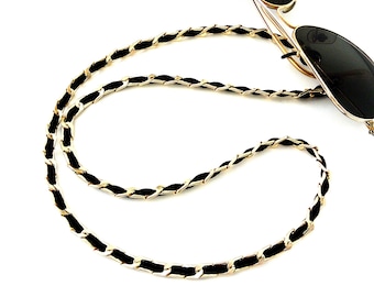 Sunglasses cold chain with black cord Eyeglass chain Black and gold glasses necklace Accessories for glasses Mother's day gift