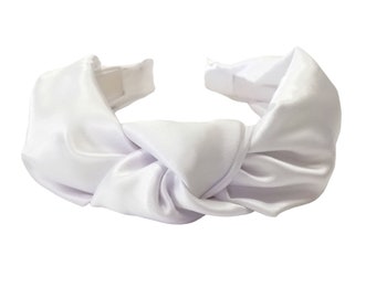 Στέκα με κόμπο σατέν λευκή  White knotted satin headband