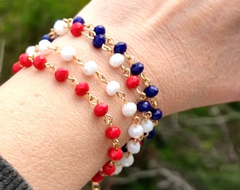 Rosary chain beaded bracelet, Nautical beaded bracelet, Blue bracelet, Red beaded bracelet, White beaded bracelet, Mother's day gift