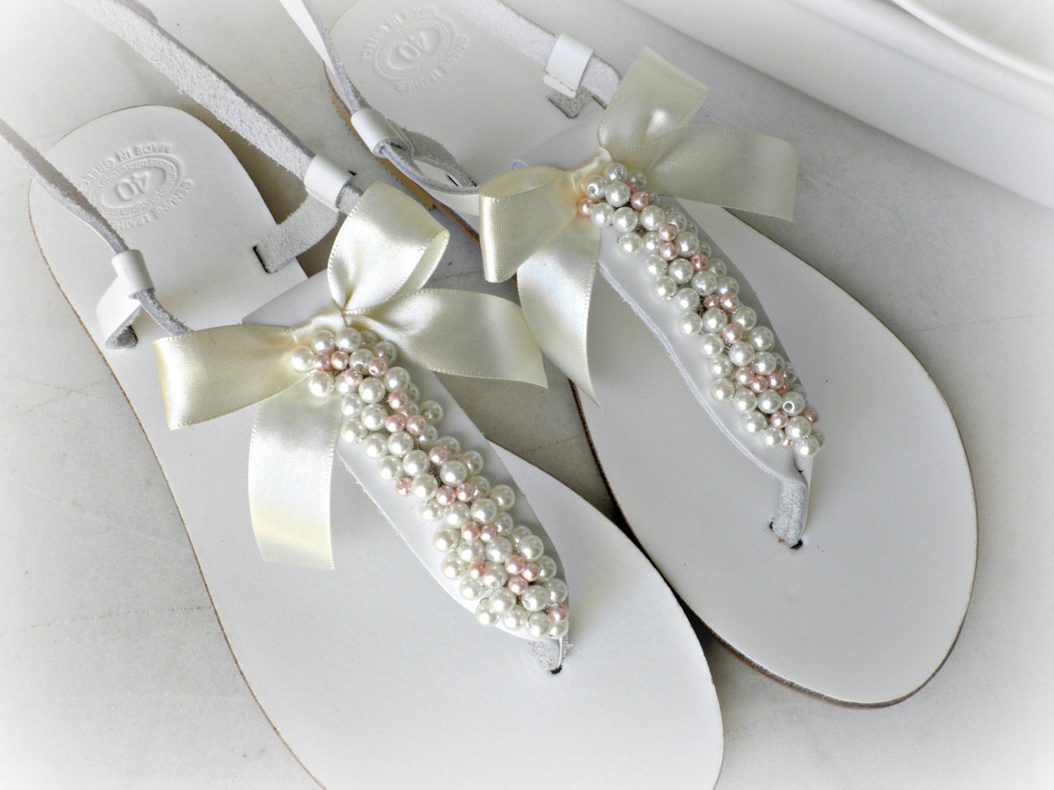 White shop pearl sandals