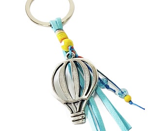 Keychain metal hot air ballon, Blue cord keychain, Hot air ballon keychain, Travel lover gift, Hot air ballon keychain, Handmade accessories