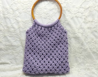 Χειροποίητη μωβ μακραμέ τσάντα /  handle bag