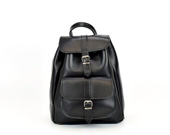 Black leather backpack, Greek leather bag,  Black everyday bag, Greek Leather bag, Minimalist bag, Stylish everyday bag, Durable Backpack