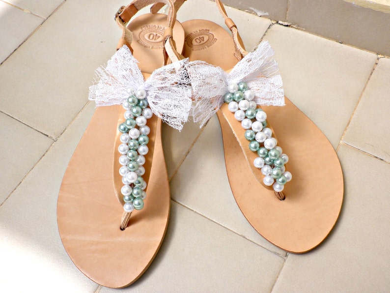 flat leather sandals with pearls