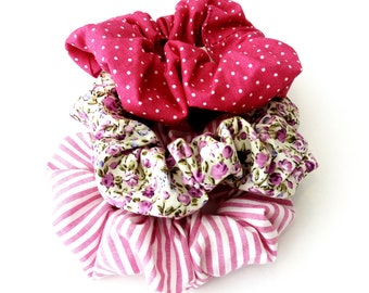 Handmade scrunchies, Σετ 3 υφασμάτινα λαστιχάκια για τα μαλλιά