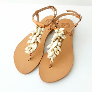 Beach wedding seashells decorated sandals, Summer sandals, Cowrie sandals, Bridal flat shell sandals  Beach party shoes, Bridal party flats