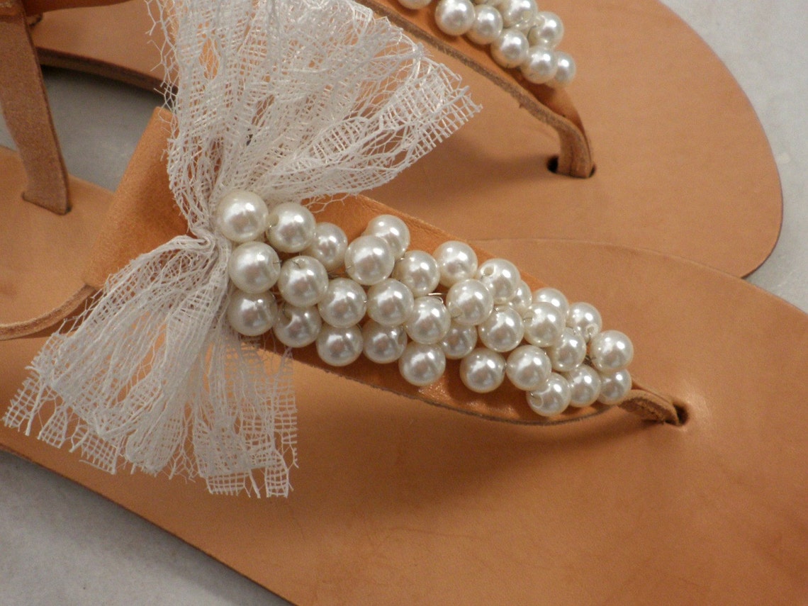 tan sandals with pearls