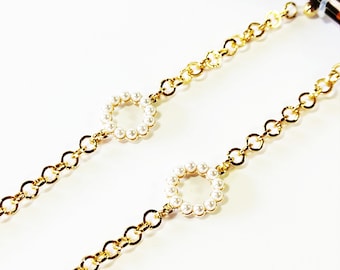 Circle Pearl eyeglasses chain, Sunglasses gold chain, Eyeglasses necklace, Gold sunglasses chain, Sunglasses holder, Reading glasses holder