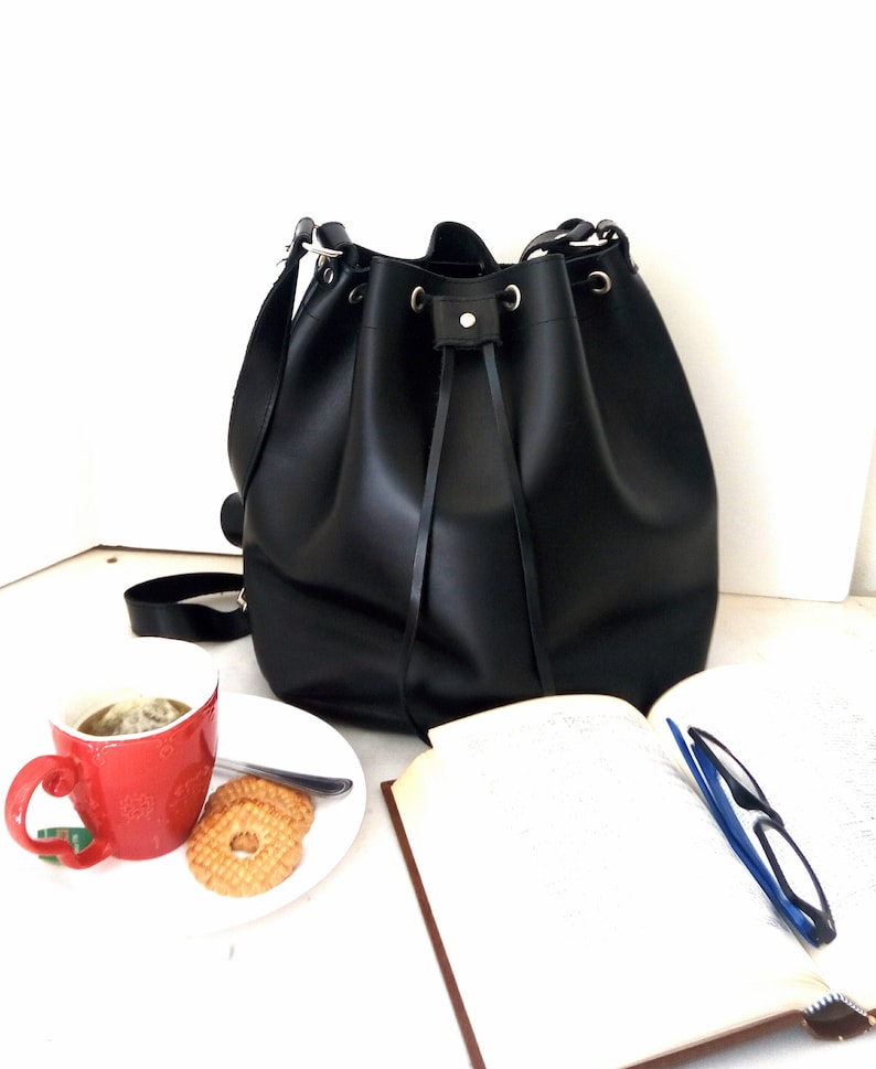 Black Leather Bag Greek Bucket Bag Leather Bucket Bag Greek Etsy Canada