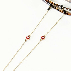 Rote Evil Eye Sonnenbrille Stahlkette mit Kugeln, Gold Brillenkette mit rotem Evil Eye, Sonnenbrillen Halskette Lesebrillen Kette Geschenk für sie