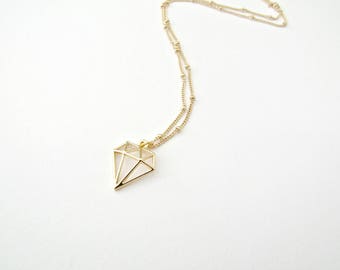 Gold Diamond Shape Necklace, Origami Diamond Necklace, Cute Jewelry, Simple Necklace, Dianty Necklace, Gold Plated Necklace