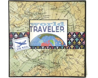 Accordion travel mini album, World traveler album, Handmade premade pages, Vacation memories album, Square 6x6 inches album, Photo book