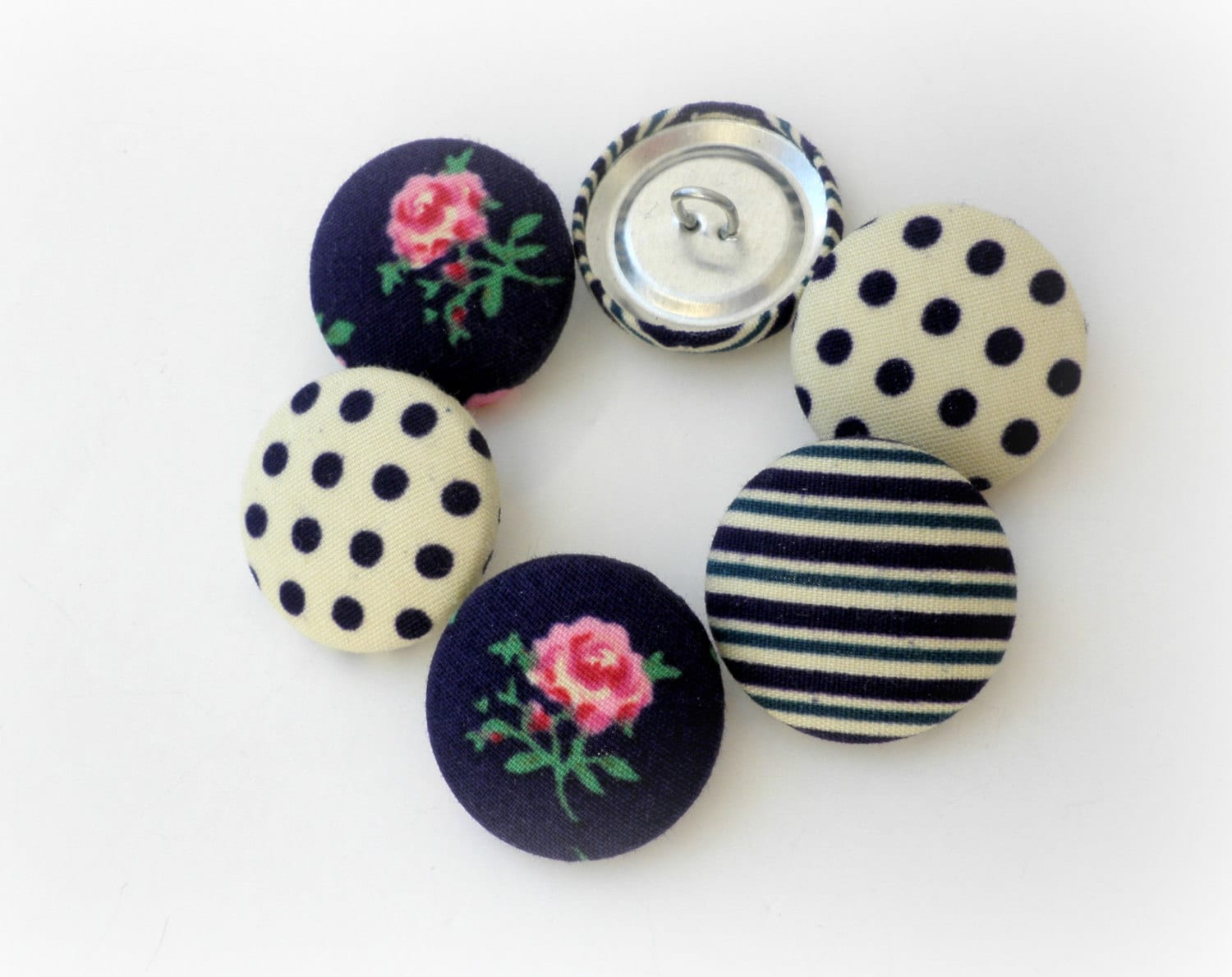 Blue fabric covered buttons Size 36 22mm 7/8 in Sewing buttons Retro fabric buttons