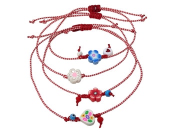 Red white string with flower March bracelet, Greek Martis bracelet, Spring adjustable bracelet, Hello March bracelet, Greek Martis