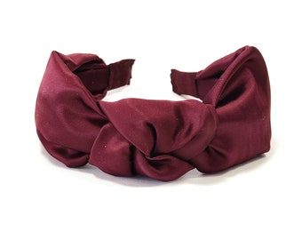 Στέκα με κόμπο σατέν μπορντό  /   Bordeaux satin headband