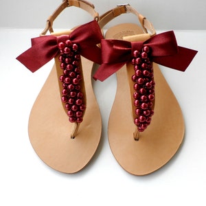 Burgundy wedding sandals- Summer flats- Burgundy shoes -Greek leather sandals -Hot pink ruby- Bridal party-  Women flats- Bridesmaid sandals