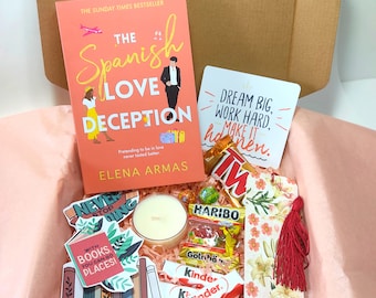 Book gift box, Romantic Gift Box, Book Lover's Delight, Book gift set, Spanish Love Deception, Reading and Relaxation Kit