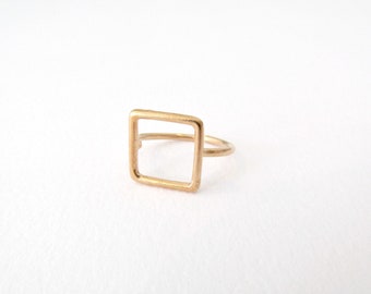 Square ring, Geometric ring, Gold plated ring, Minimalist gold ring, Adjustable ring, Everyday gold ring, Open square ring, Gift for her