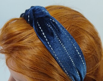 Velvet knoted hairband with glitter line, Luxury headband, Pink velvet headband, Brown velvet turban, Blue knoted headband, Gift for girls