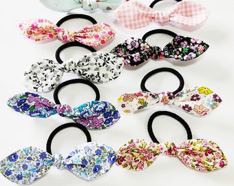 Hair retro elastic, Bunny hair elastic, Liberty bow hair ties, Floral bow hair ties, Handmade hair bows, Gift for her