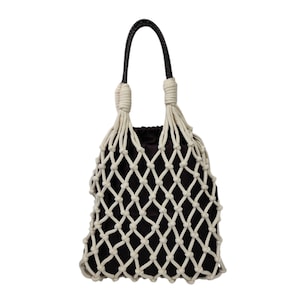Boho Macrame net tote in ecru, Handmade cotton fishnet bag with handles, Beach shoulder bag, Natural color bag, Summer natural bag