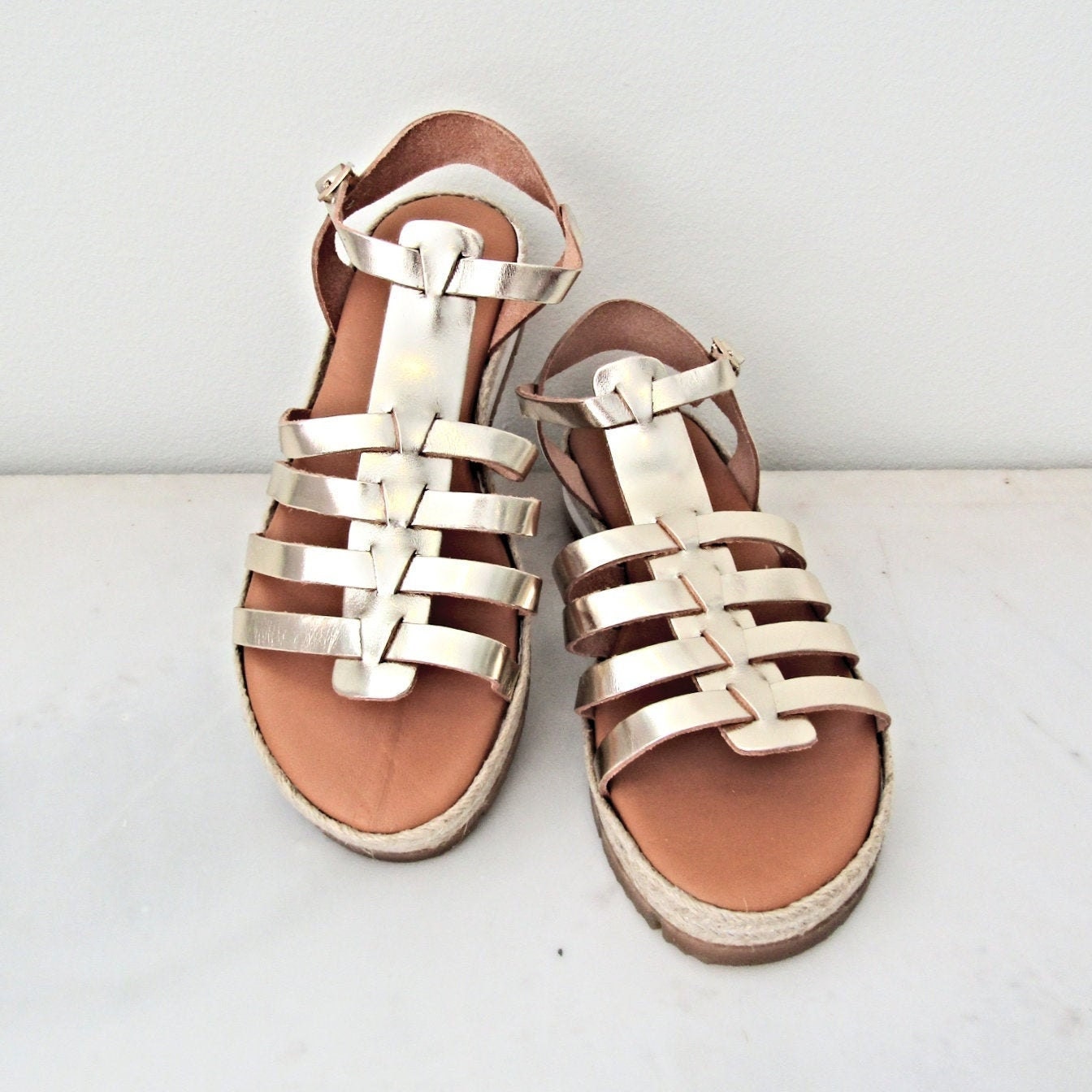 Gladiator gold sandals, Greek leather sandals, Εspadrille platform ...