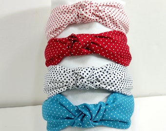 Polkadot cotton headband, Handmade headband, Retro turban, Romantic headband, Red, Blue, Turquoise polkadots hair band, Gift for her