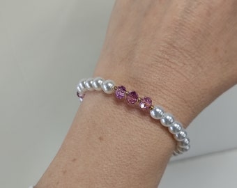 Βραχιόλι με πέρλες και μωβ  χάντρες   /  Pearl lilac beaded bracelet