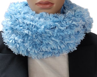 Handmade knitted neckwear, Handmade neckwarmer, Soft light blue cowl Wrap Around, Blue fur Infinity scarf, Green scarf, Winter infinity cowl