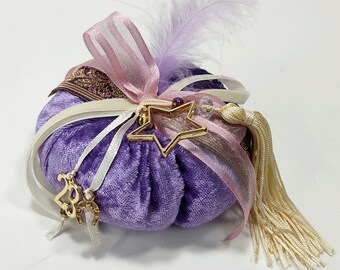 Velvet purple pumpkin new year 2023 with gold star gift, Christmas ornament, Happy New year 2023 gift, Good luck Greek gouri gift