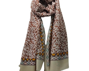 Φουλάρι εσάρπα μπεζ λουλούδια   Brown floral scarf