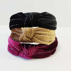 Velvet knoted headband with glitter line, Black velvet headband, Luxury headband, velvet turban, Velvet knoted headband, Gift for her