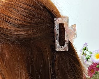 Marble rectangle hair claw clip 7 cm, Minimalist hair claw clip, White hair claw clip, Colorful hair accessories, Gift for her