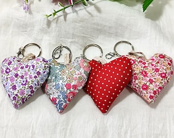 Handmade Floral Heart Keychain: Cotton Fabric Charm