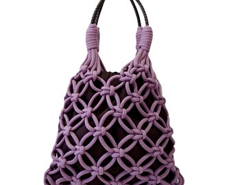 Τσάντα μακραμέ δίχτυ μωβ / Purple macrame net bag
