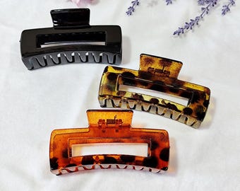 Rectangular minimalist hair claw clip, Large black hair clip for thick hair, Stylish hair clips, Modern hair accessory gift, Trendy clip