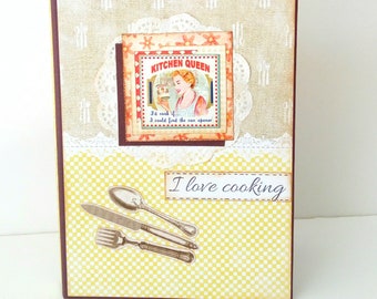Kitchen Notebook, Retro recipe Book, 50's cook book, Recipe Notepad holder, Grocery list, Scrapbook notebook holder, Mother's day gift