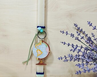 Scented Easter candle with globe keychain, Orthodox Easter gift, Greek Pascha lambada, Traditional easter  candle gift, Easter lambada gift