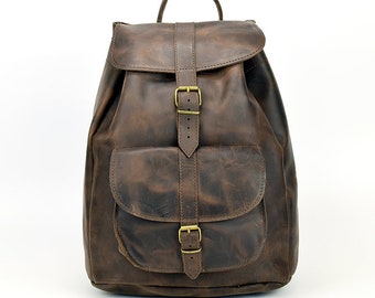 Δερμάτινο καφέ σακίδιο / Brown leather backpack