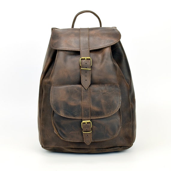 Distressed Brown Leather Backpack, Unisex School Bag, Made  display picture 3