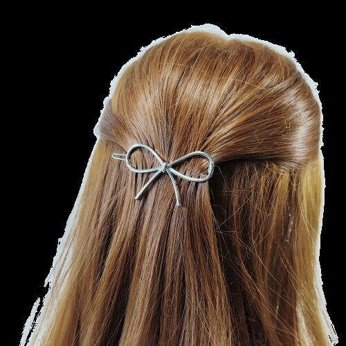 Silver metallic bow for hair, Barrette hair accessories, Hair