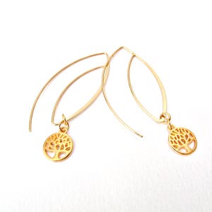 Gold Plated Tree of Life Earrings: Delicate Dangle Earrings